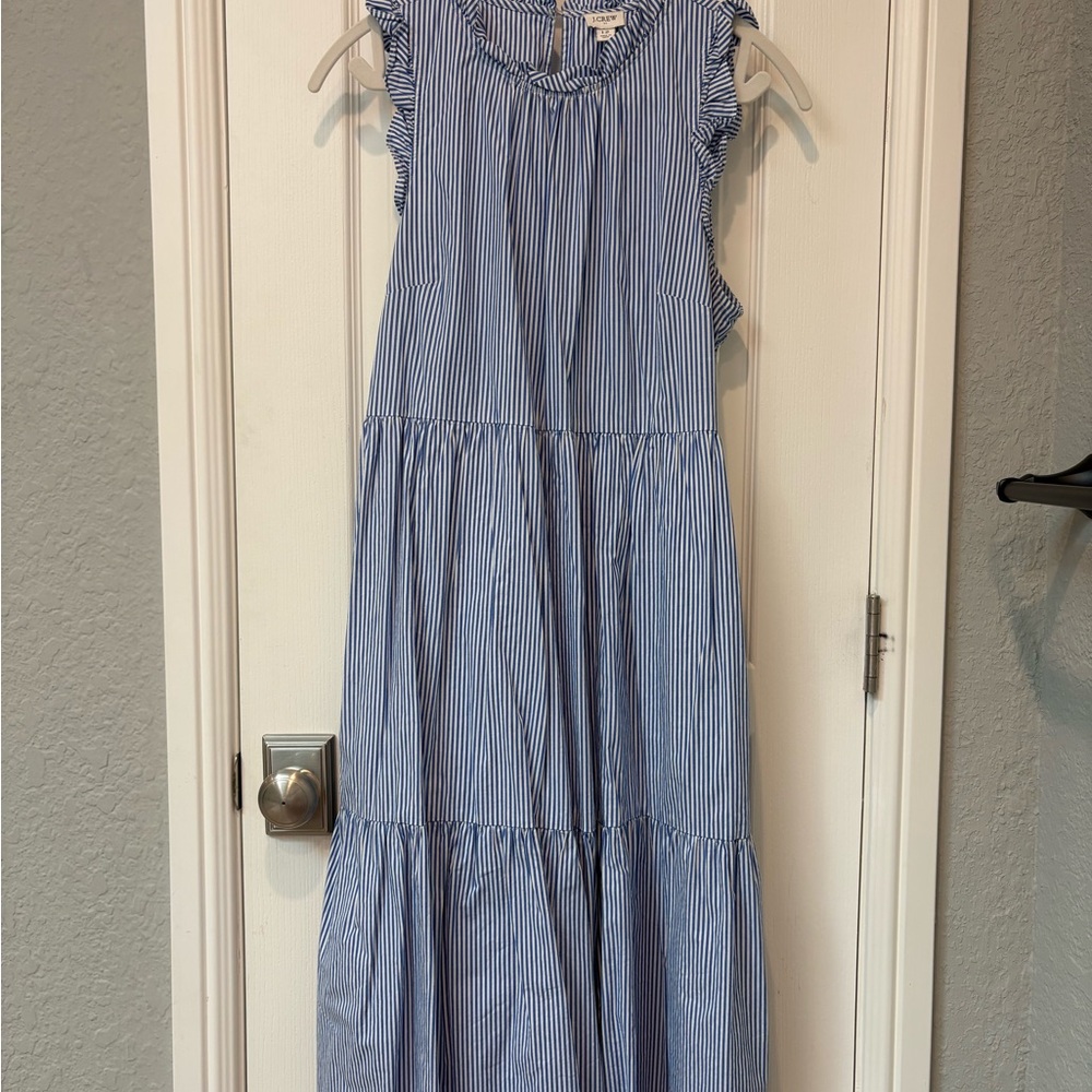 J. Crew Factory Striped Midi Dress in Blue and White